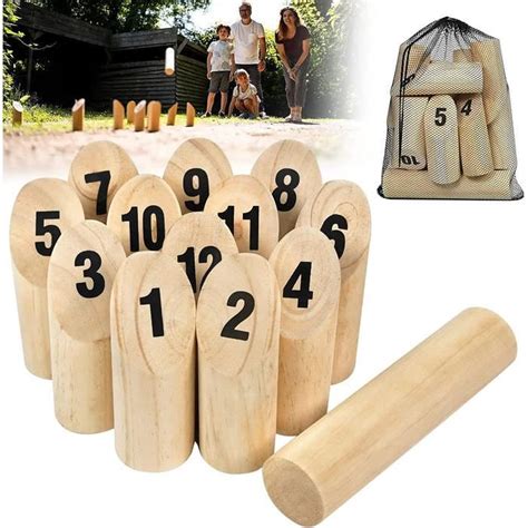 Naizy Kubb Jeu De Quilles Finlandais En Bois Portable Avec Chiffres Jeu