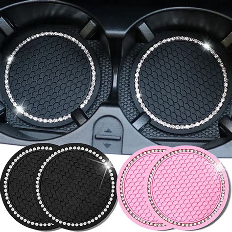 Car Water Cup Pad Holders Non Slip Diamond Rhinestone Rubber Mat For