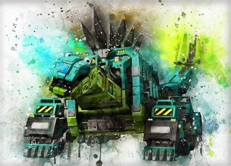 An Artistic Painting Of A Green And Black Robot