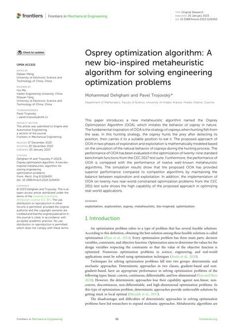 Pdf Osprey Optimization Algorithm A New Bio Inspired Metaheuristic