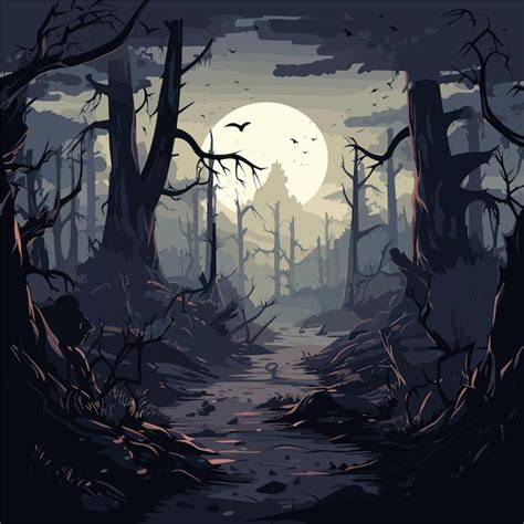 Un Bosque Oscuro Con Un Camino Que Conduce A La Luna Fondo Del Juego