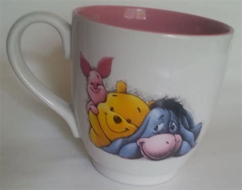 Winnie The Pooh Coffee Mug Big Disney Store Eeyore Piglet White Pink