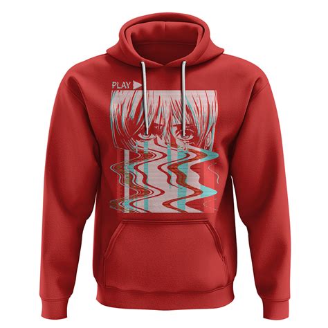 Sad Anime Girl Hoodie Vaporwave Aesthetic Japanese Otaku Ts09 Red