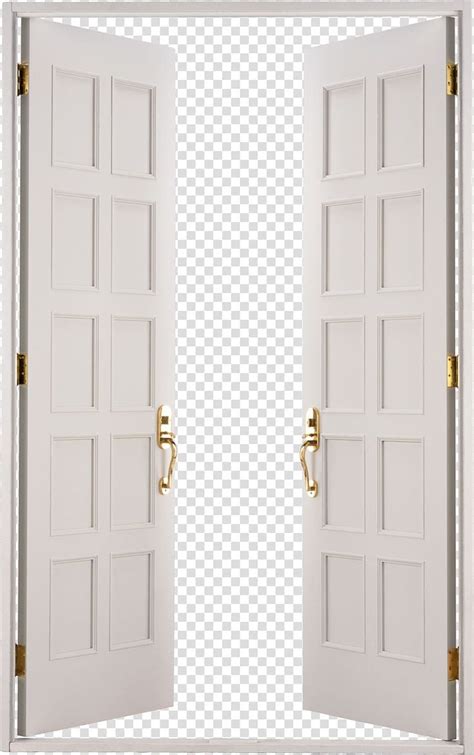 Two Open White Doors With Gold Handles On Each One Side And The Other