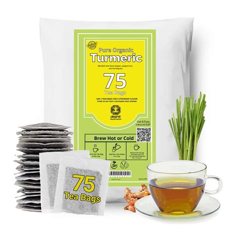 75 Organic Turmeric Tea Bags, Turmeric Tea With Black Pepper, Spicy Turmeric Tea Blend, Herbal ...