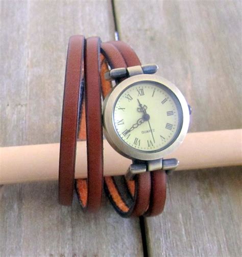 Montre Bracelet Cuir Camel Cadran Bronze 2 Tours De Poignet Fermoir