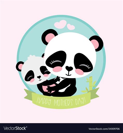 Cute and funny panda with little baby Royalty Free Vector