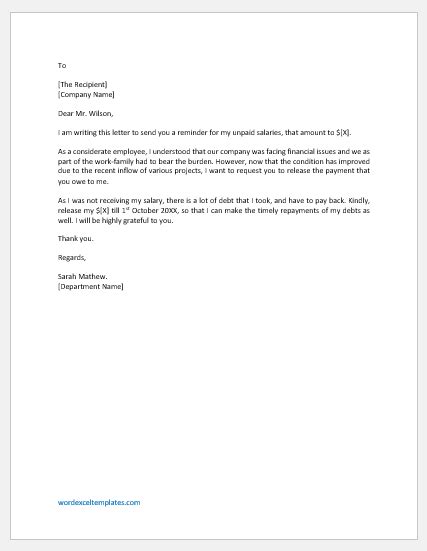 Letter To Boss For The Money He Owes The Employee Download