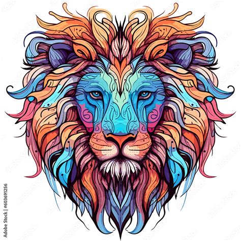 Colorful Lions Head In Pop Art Style Ai Generated Stock Illustration