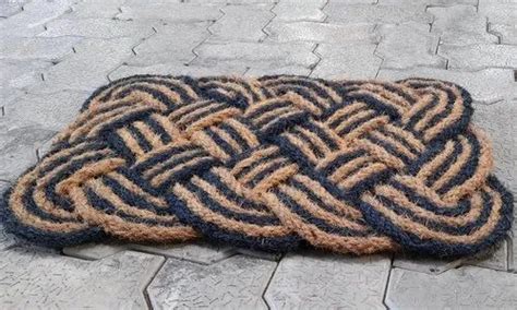 Brown And Blue Coir Knotted Rope Doormat Shape Rectangle Size 30 X