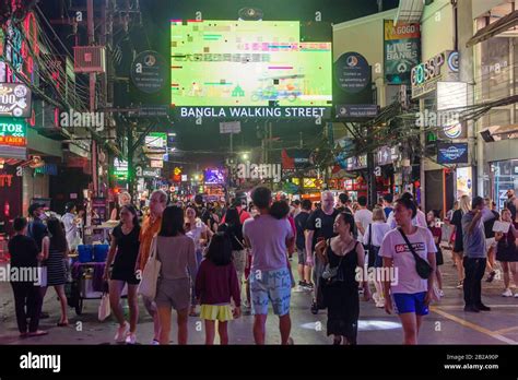 Crowds Of Tourists On Bangla Road Bangla Walking Street At Night