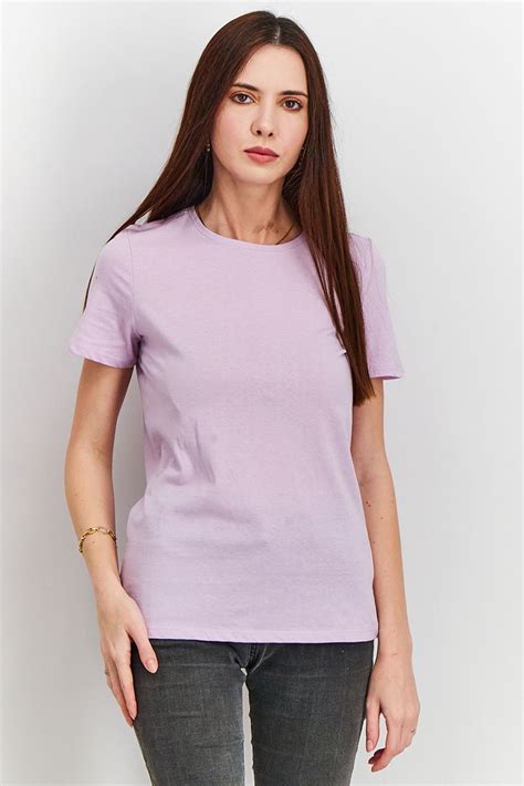 Buy Sinsay Women Round Neck Short Sleeve Plain Top Lavander Online Brands For Less