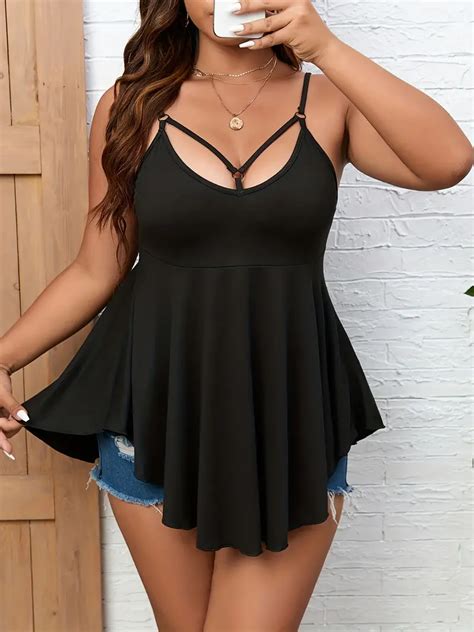 Plus Size Sexy Cami Top Womens Plus Plain Strappy Ruffle Temu