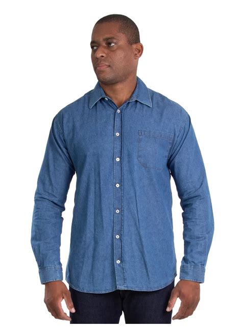 Camisa Jeans Sem Elastano Manga Longa Azul Claro Camisas Sociais Fardas Express Uniformes