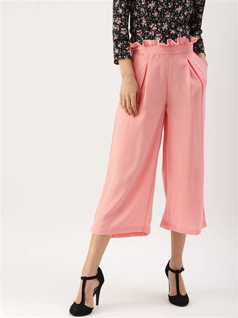 Buy Dressberry Women Pink Regular Fit Solid Culottes Trousers For Women 2194044 Myntra