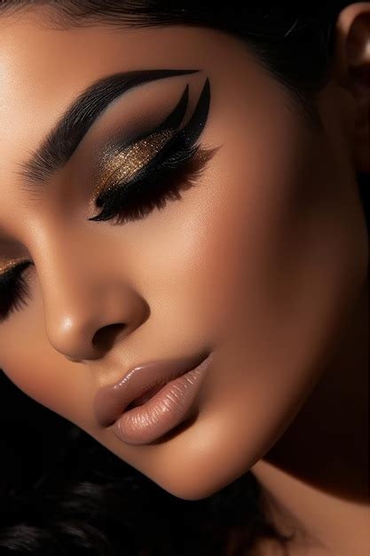 Premium Photo A Woman With A Black Eyeliner And Gold Eyeliner