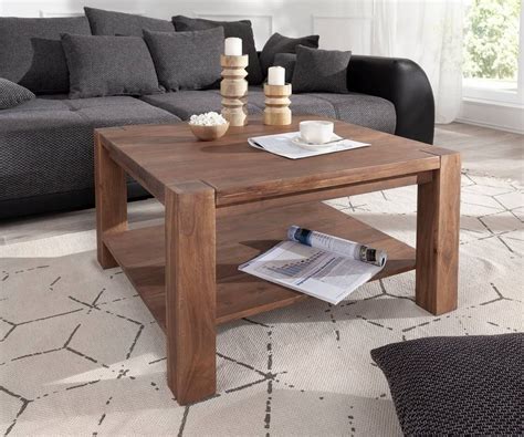 Delife Couchtisch Indra Akazie Braun 80x80 Cm Ablage Massivholz