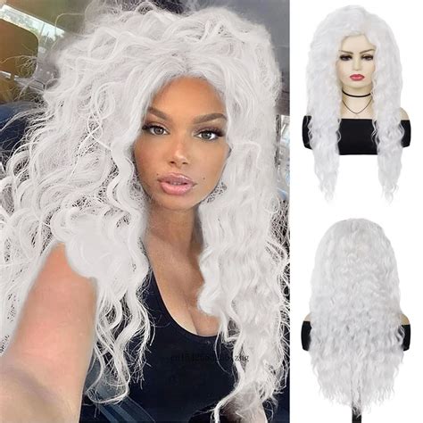 Gnimegil Synthetic Curly Hair White Wigs For Women Natural Fluffy Water Wave Hairstyle Cosplay