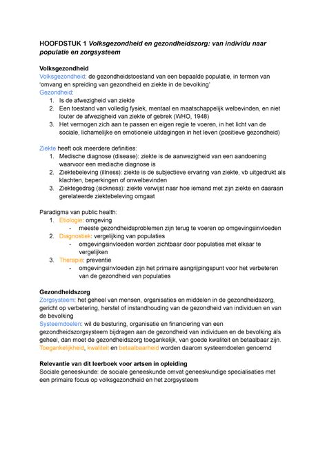 Samenvatting Boek Volksgezondheid En Gezondheidszorg HOOFDSTUK 1