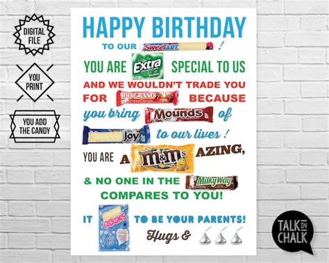 Printable Birthday Candy Poster For Son Or Daughter Birthday Etsy