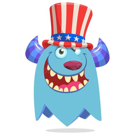 Cartoon Funny Monster Wearing American Uncle Sam Hat On Usa