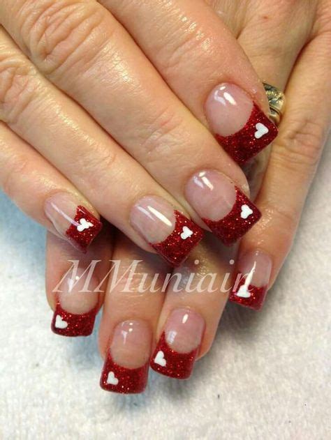 Santa Hat Nails And French With Glitter Accent Line By Nailsart