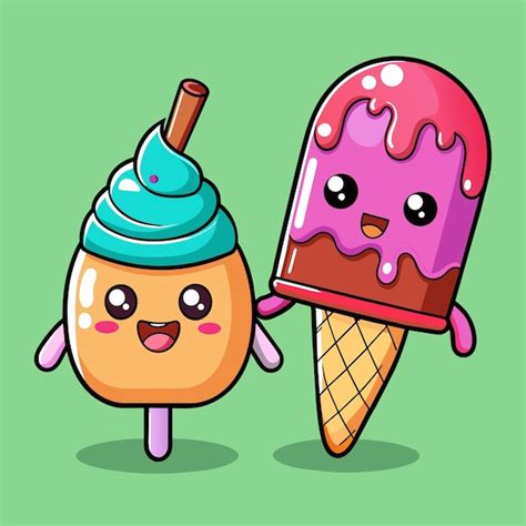 Premium Vector Cute Popsicle Eating Ice Cream Cone Cartoon Vector