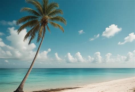 Una Palmera En Una Playa Con Un Cielo Azul Y Nubes En El Fondo Foto