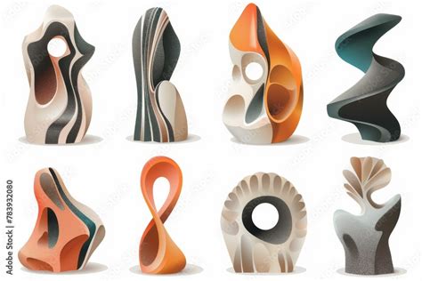 Colorful abstract sculptures set illustration. A vibrant collection of ...