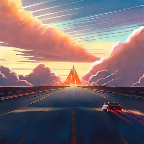 Premium Photo Highway To The Heaven Cars On The Road Sunset Clouds