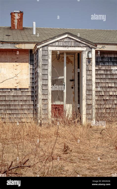 Front Door Of An Abandoned Home At An Old Air Force Base On Cape Cod