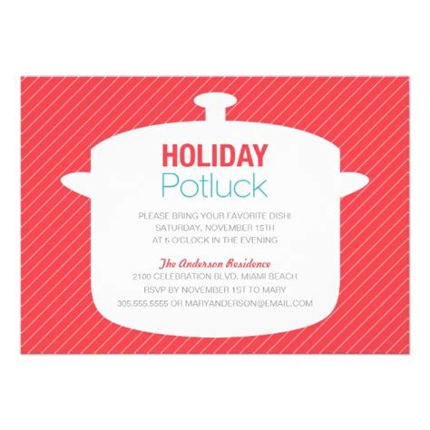 RED CROCK POT | HOLIDAY POTLUCK INVITATIONS 5" X 7" INVITATION CARD ...