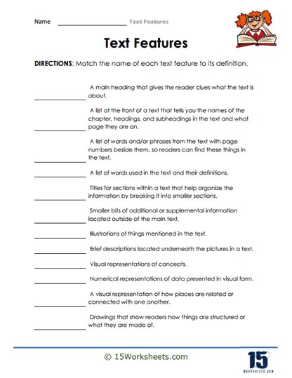 Text Features Worksheets Worksheets Worksheets Library