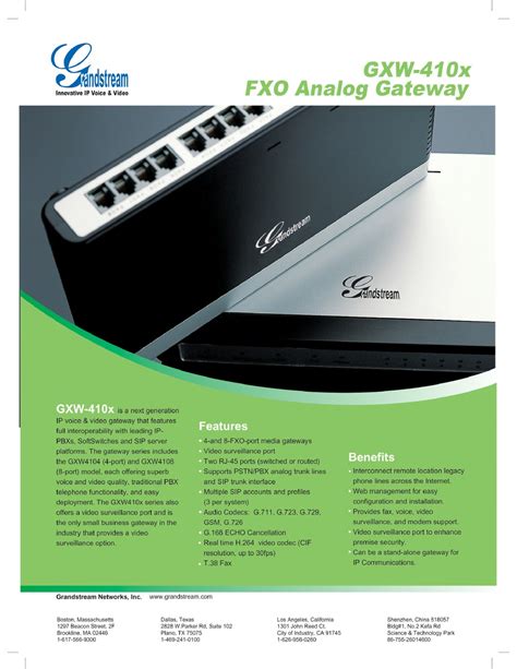 GRANDSTREAM NETWORKS GXW 4104 GATEWAY TECHNICAL SPECIFICATIONS ManualsLib