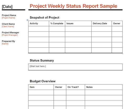 Simple Weekly Status Report Template