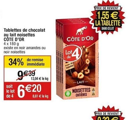 Promo Tablettes de chocolat au lait noisettes CÔTE D OR chez Cora