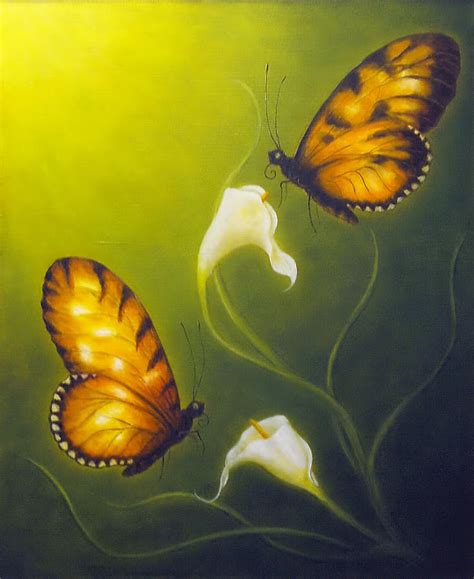 beautiful oil painting on canvas of a butterfly fying towards a Cala ...