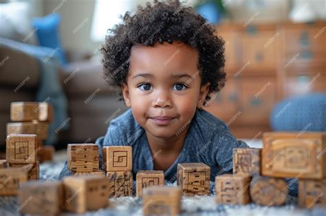 premium photo young child building towers  wooden blocks