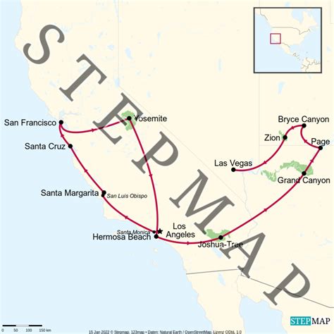 StepMap USA Westküste Surfen Sierras Landkarte für USA