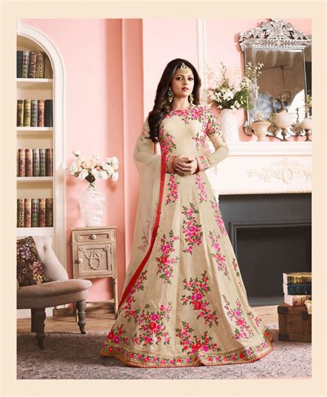 Drashti Dhami Beige Silk Floor Length Anarkali Suit Store