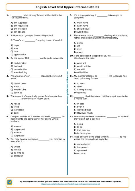 SOLUTION English Level Test Upper Intermediate B2 Englishtest Studypool