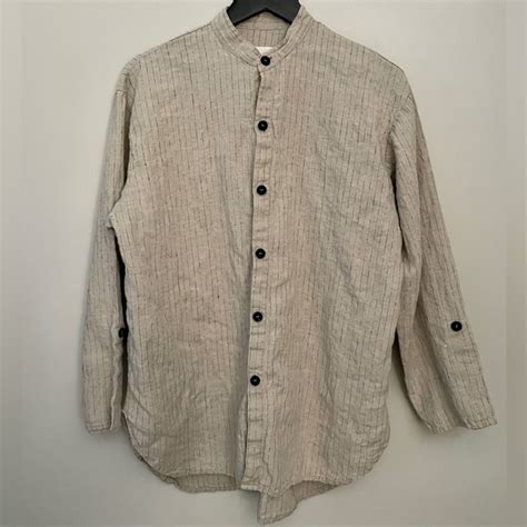 Flax Shirts Flax By Jeanne Engelhart Collarless Button Down Linen