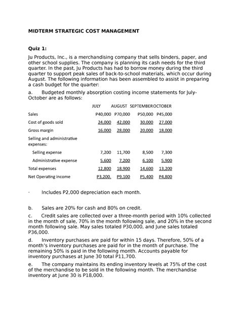 Midterm Strategic Cost Management Midterm Strategic Cost Management