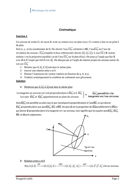 TD Cinématique mec sol Mécanique du solide Cinématique Exercice 1 Un