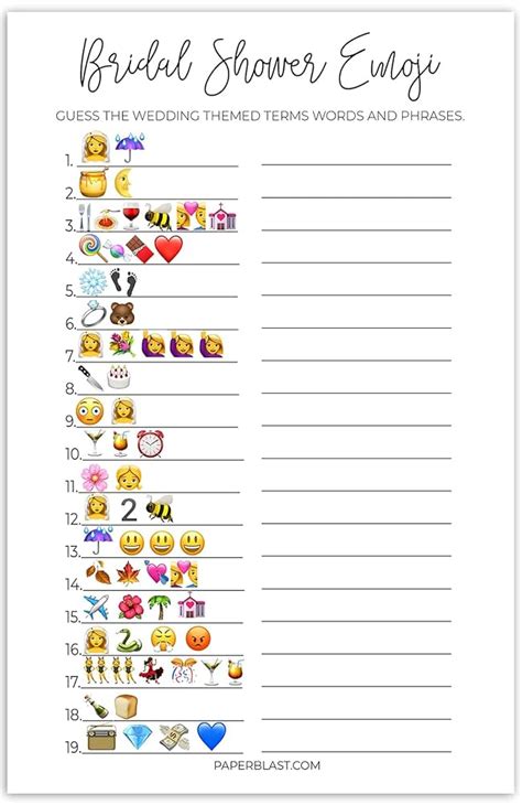 Free Printable Emoji Pictionary Bridal Shower Game Answer 42 OFF