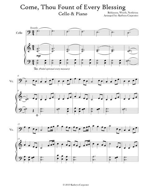 Come Thou Fount Of Every Blessing Piano Cello Arr Kathryn