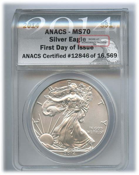 2014 Us 1 Silver Eagle Anacs Ms 70 First Day Of Issue