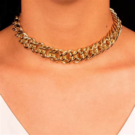 Choker Corrente Elos Duplo Alta Qualidade Banho Ouro 18k