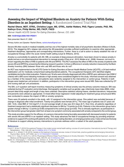 PDF Assessing The Impact Of Weighted Blankets On Anxiety For Patients