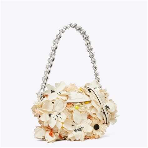 Mini Fleming Soft Floral Embellished Crescent Bag Womens Designer Shoulder Bags Tory Burch